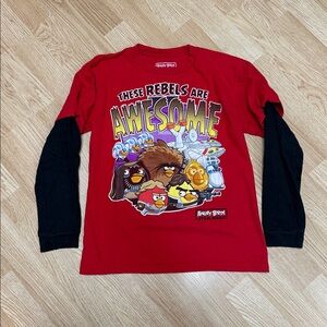 Fifth Sun Angry Birds Star Wars Boys Size S Red Layered Look Graphic Tee Cotton